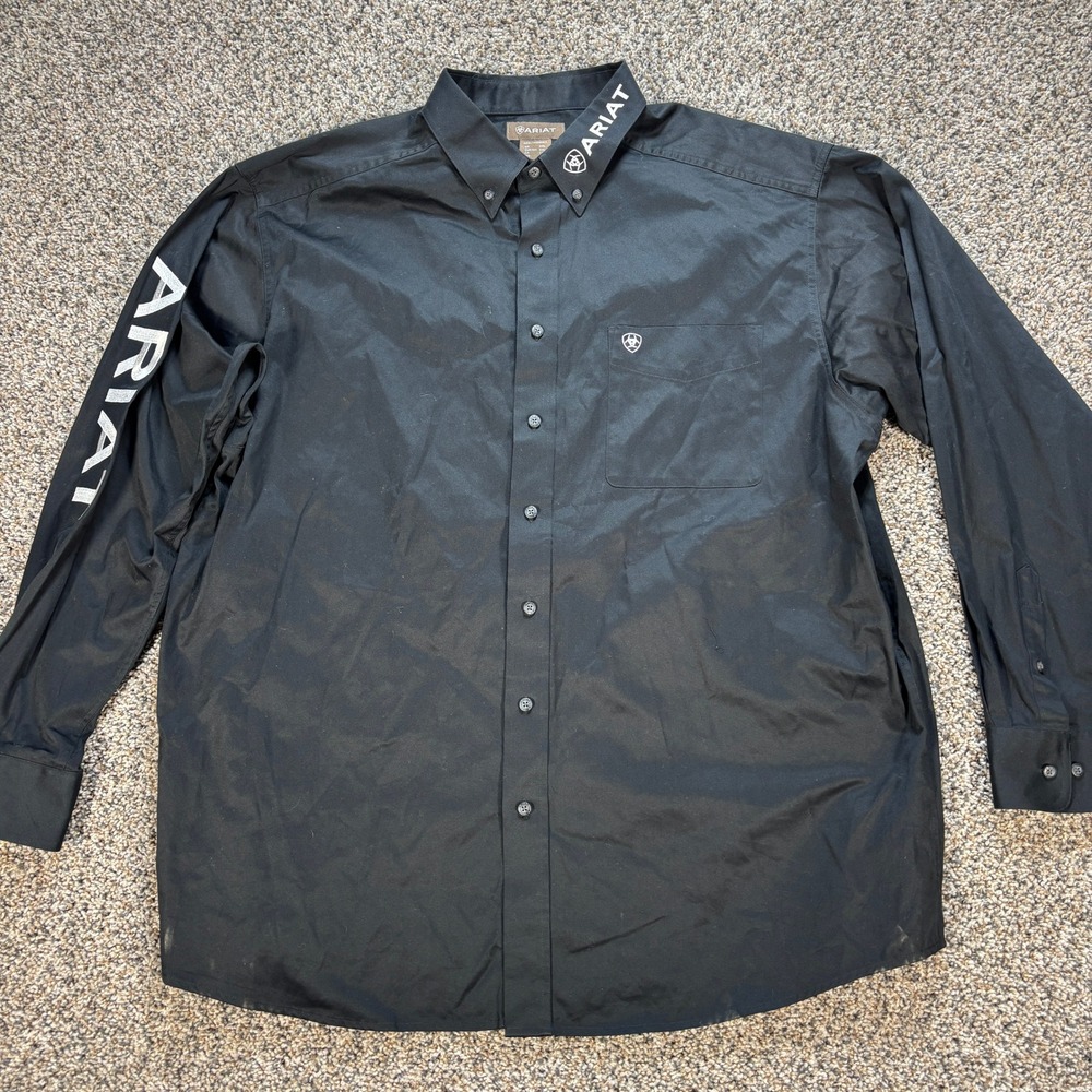 Ariat Men's XXL Button Down Shirt Black Logo Embroidery Cotton Twill